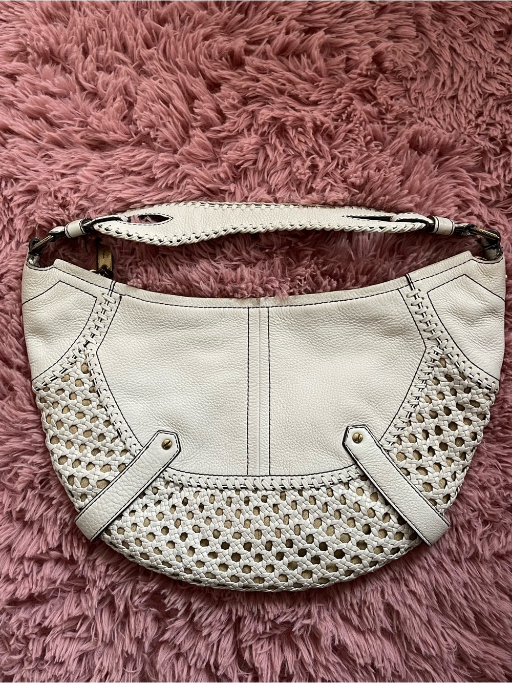 Cole Haan Woven Accent White Leather Shoulder Bag